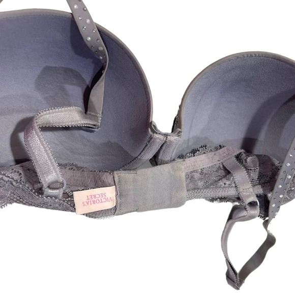 New Victoria’s Secret Dream Angels Rhinestone Pearl Demi Gray Bra Size 32DD - Picture 4 of 12